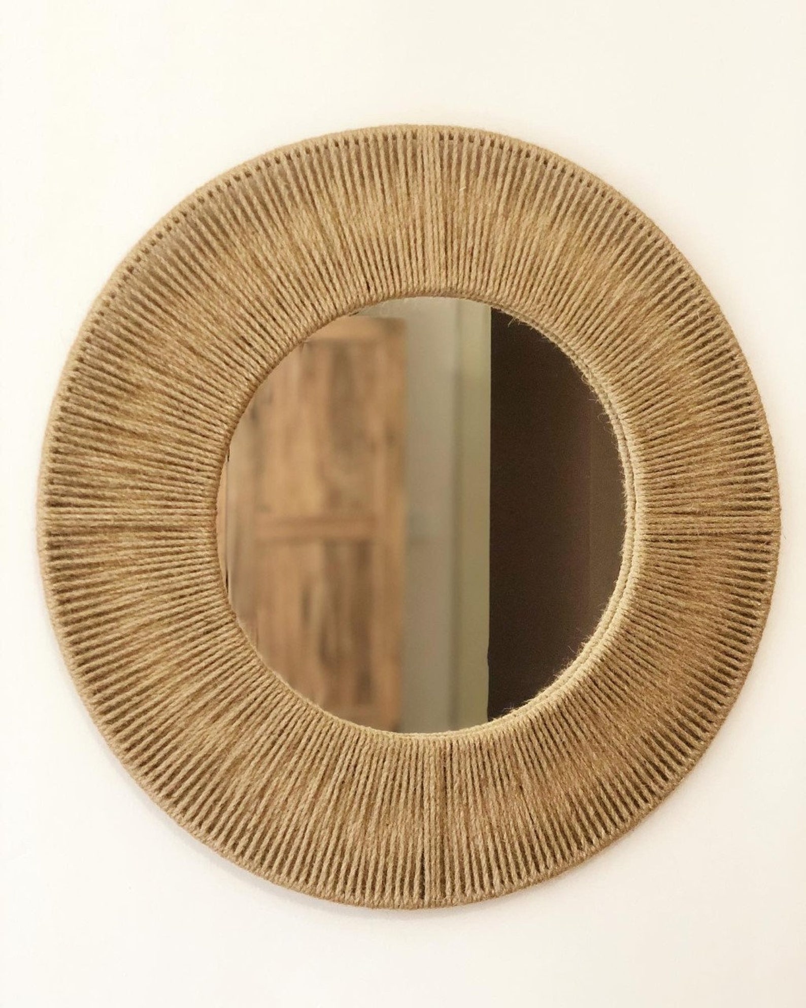 Jute Mirror Single Round Jute Mirror Boho Mirror Wall Etsy