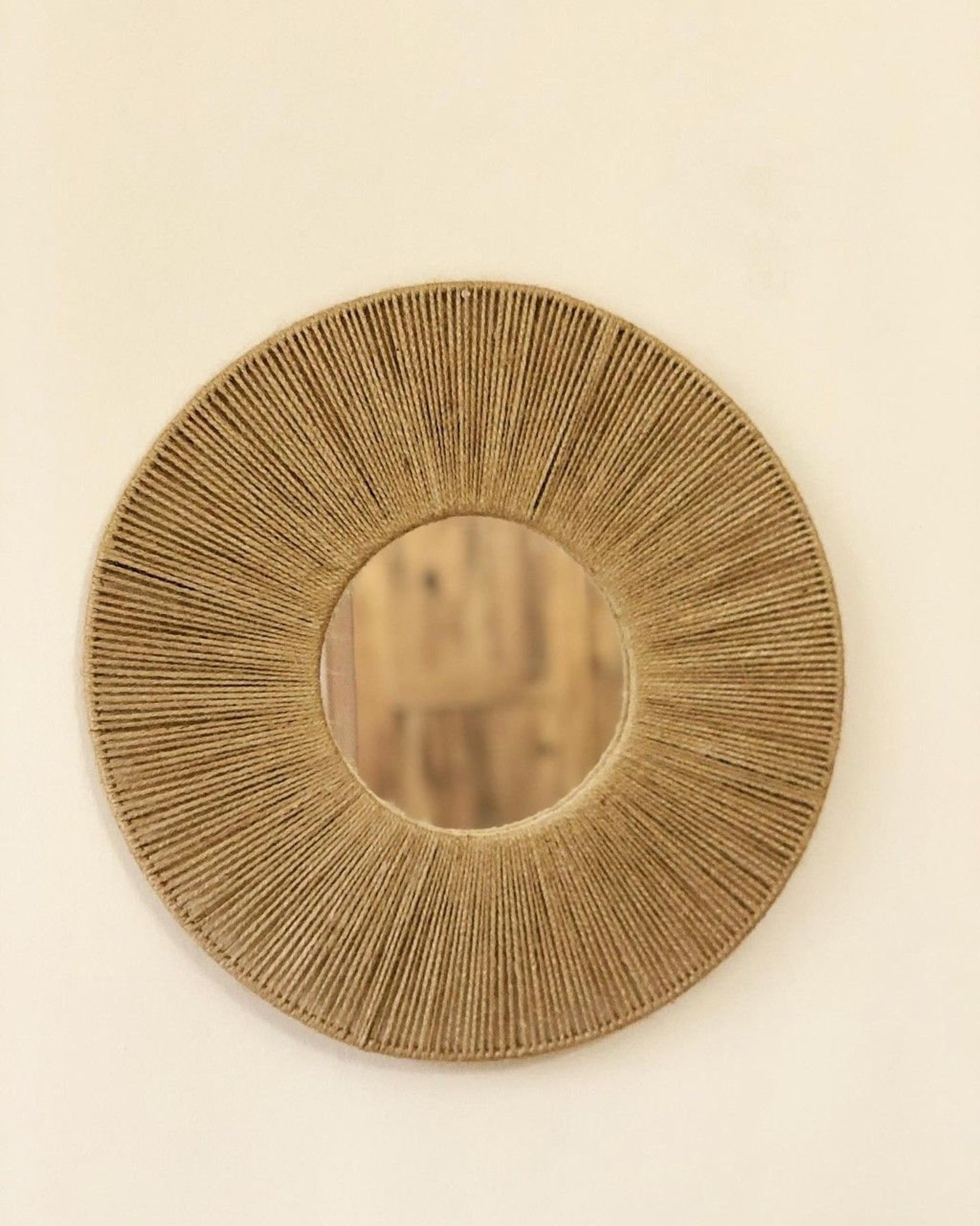 Jute Mirror Single Round Jute Mirror Boho Mirror Wall Etsy