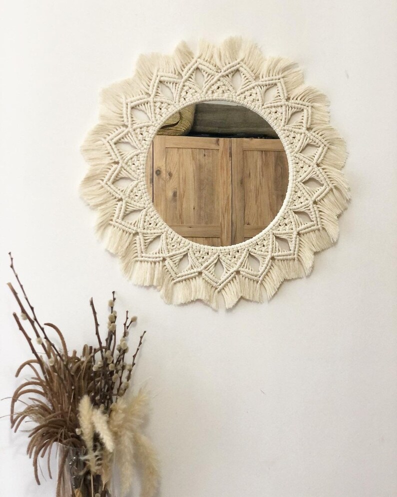 Large Macrame Mirror Macrame Wall Hanging Mirror Bedroom Etsy