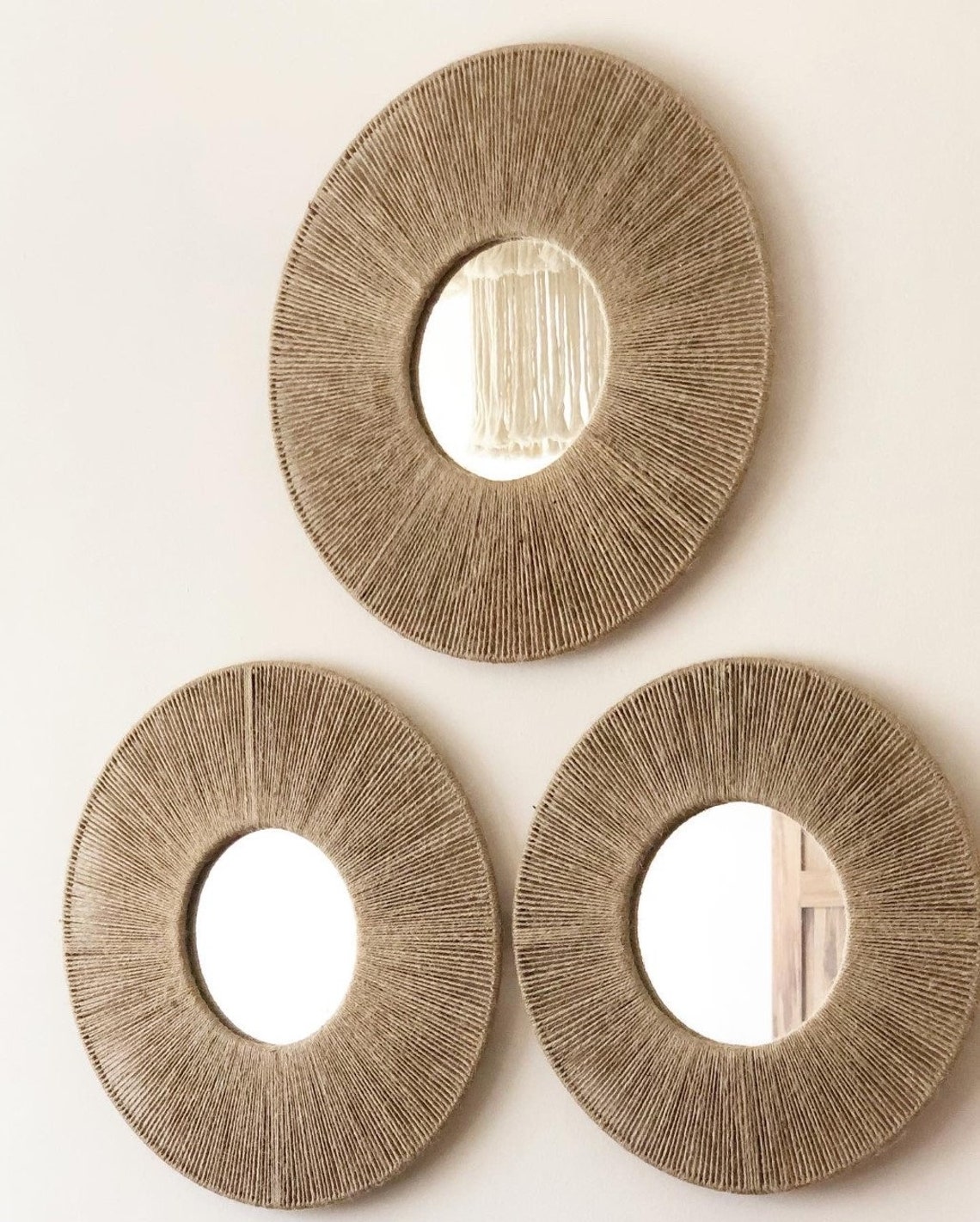 Jute Mirror Set Round Jute Mirror Jute Mirror Boho Mirror Etsy