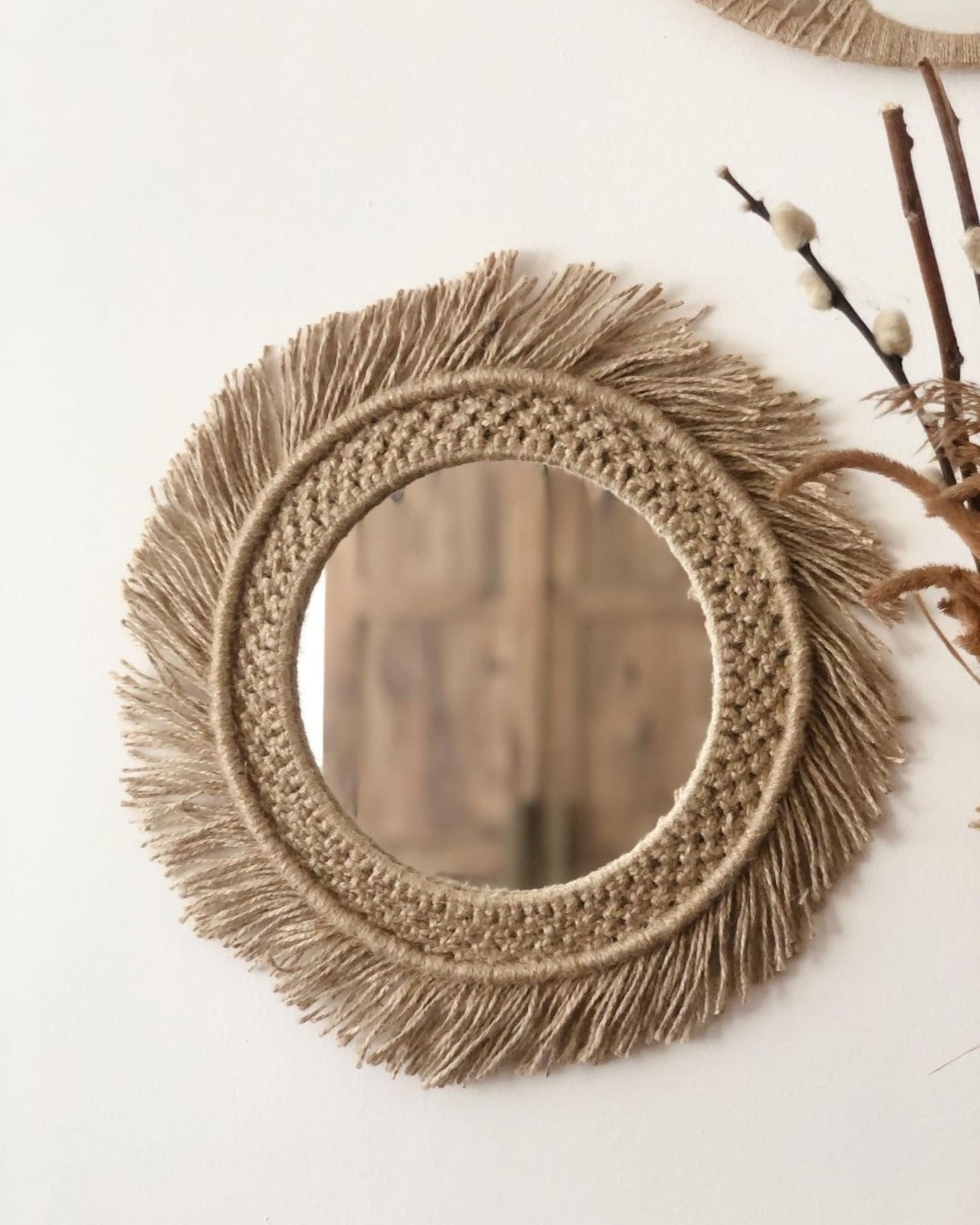 Jute Mirror Single Round Jute Mirror Boho Mirror Wall Etsy Canada