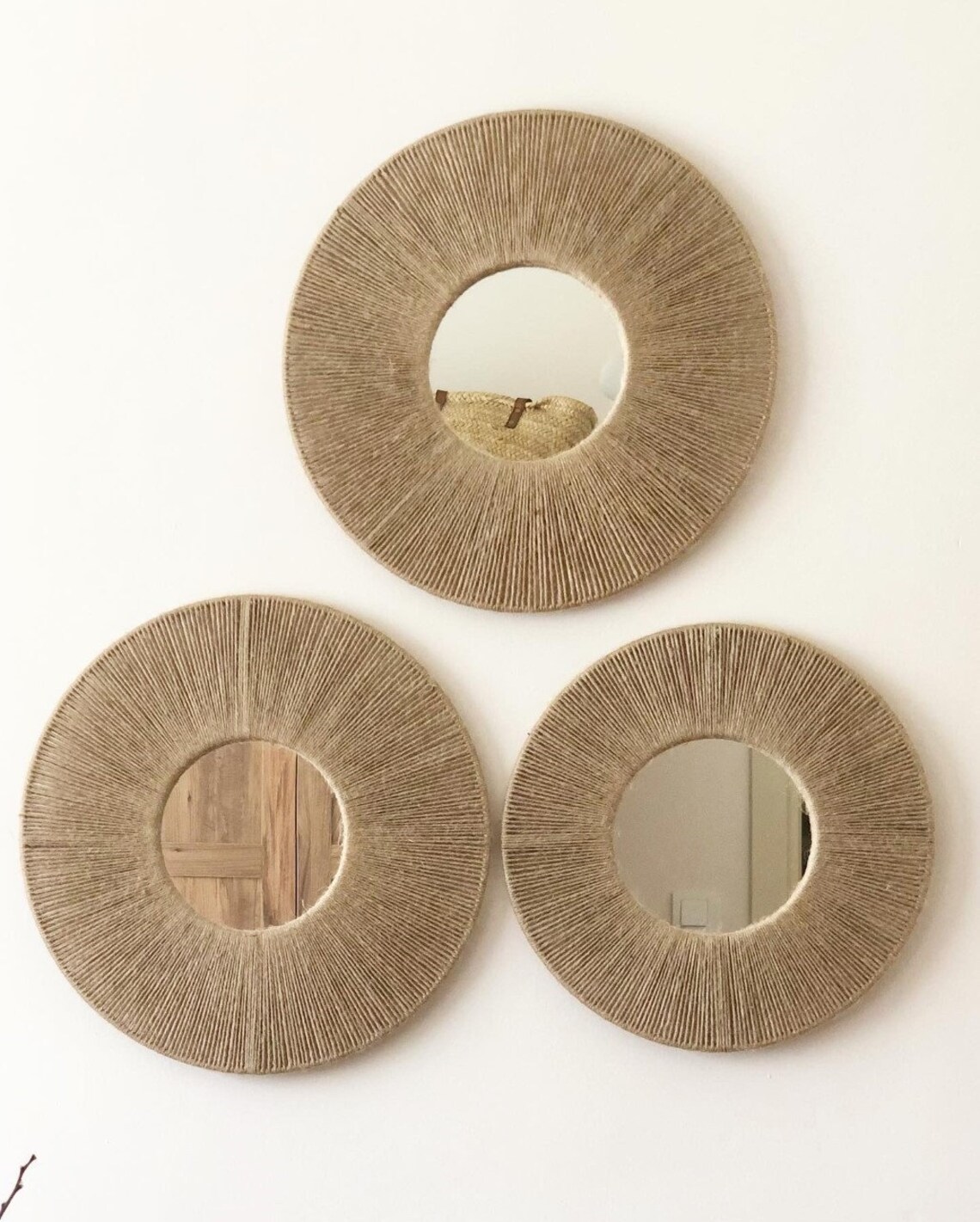 Jute Mirror Set Round Jute Mirror Jute Mirror Boho Mirror Etsy UK