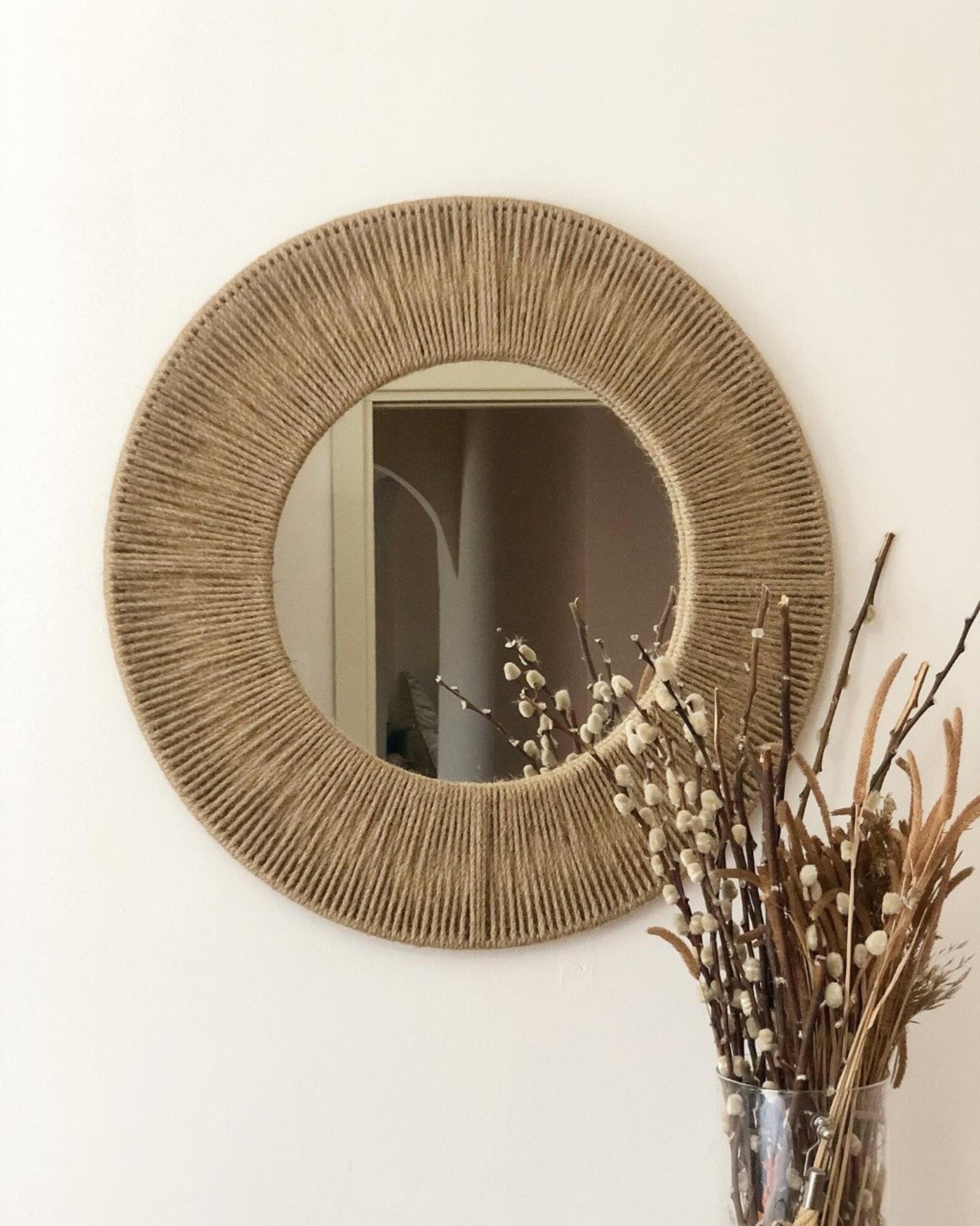 Jute Mirror Single Round Jute Mirror Boho Mirror Wall Etsy