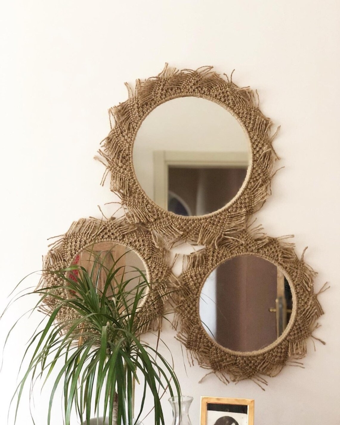 Jute Mirror Set Round Jute Mirror Jute Mirror Boho Mirror Etsy