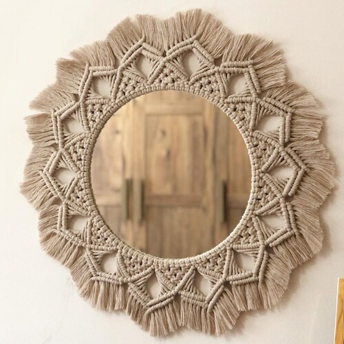 Large Macrame Mirror , Macrame Wall Hanging Mirror , Bedroom Decor Gift
