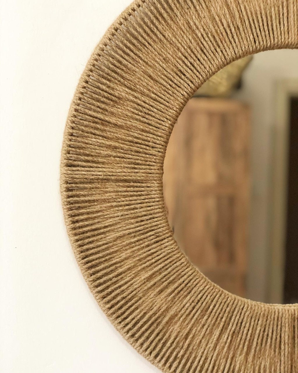 Jute Mirror Single Round Jute Mirror Boho Mirror Wall Etsy
