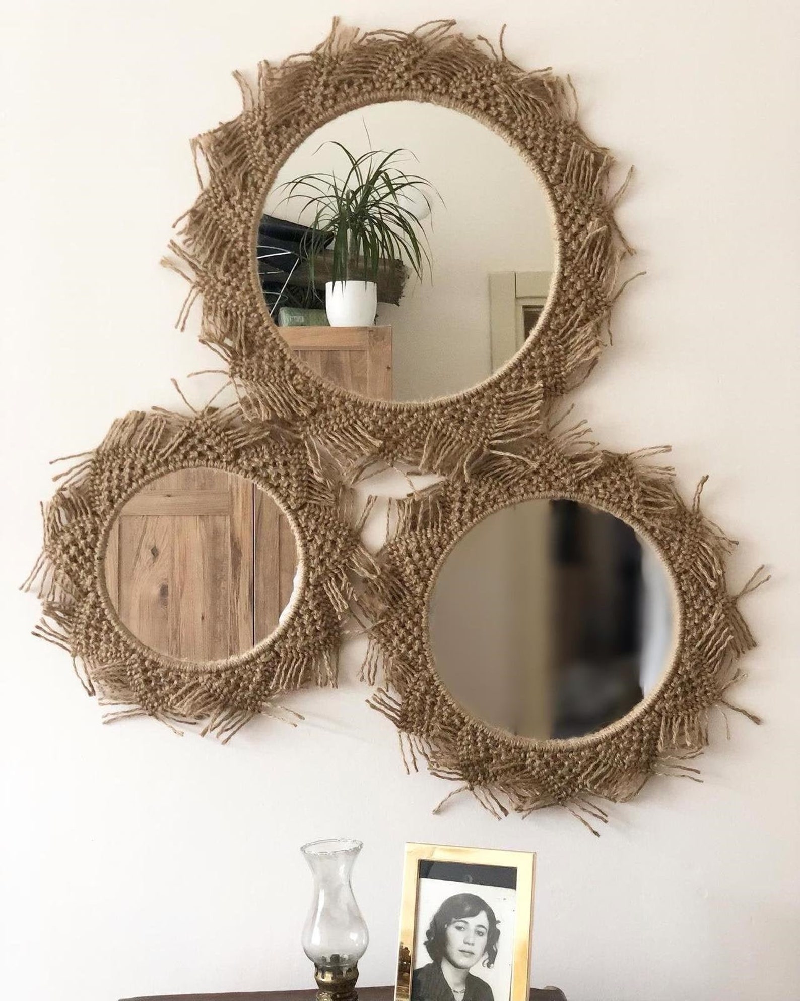 Jute Mirror Set Round Jute Mirror Jute Mirror Boho Mirror Etsy