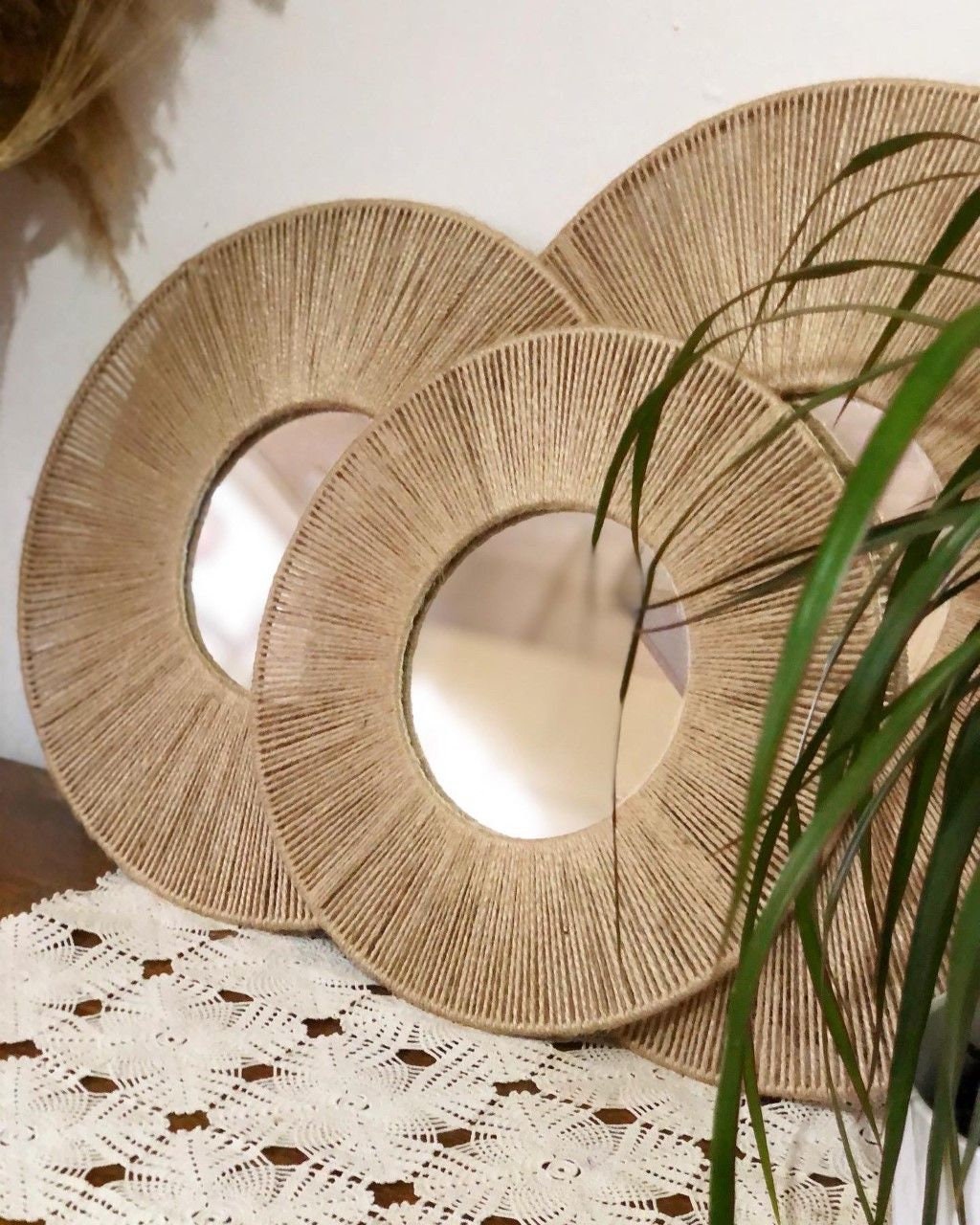 Jute Mirror Single Round Jute Mirror Boho Mirror Wall Etsy Australia