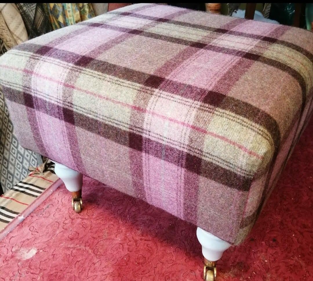 Large Upholstered Tartan Footstool in Beautiful Moon Fabric Etsy Ireland