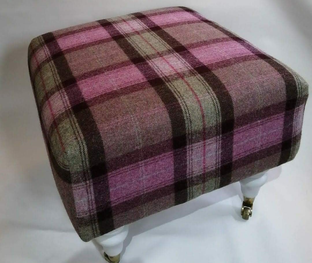 Large Upholstered Tartan Footstool in Beautiful Moon Fabric Etsy Ireland