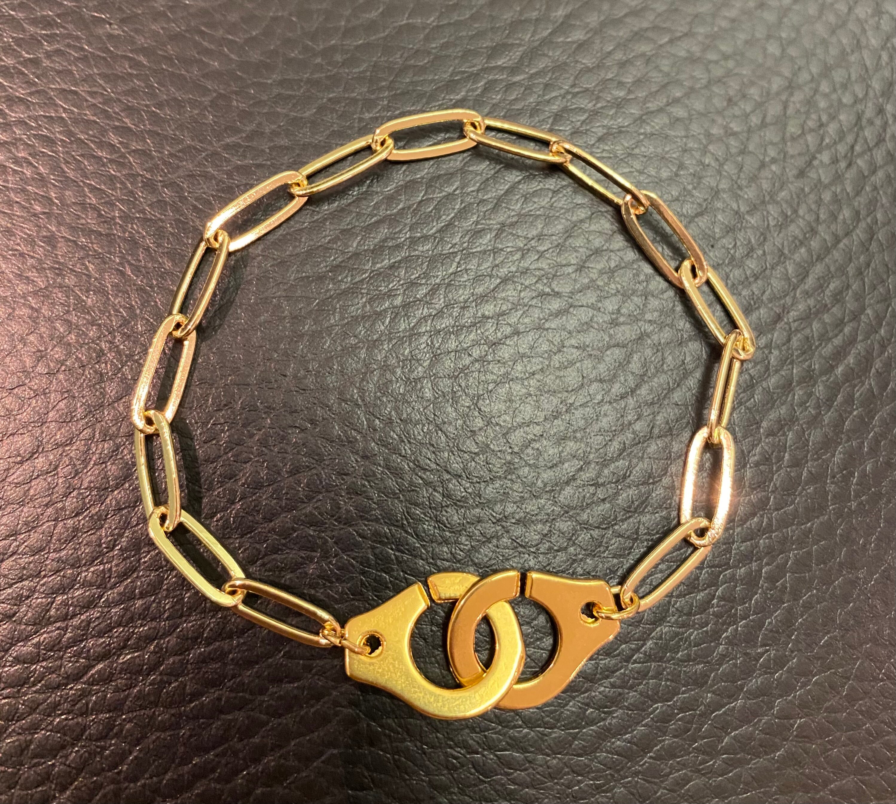 Golden handcuff bracelet with links Etsy