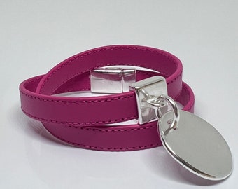 Pulsera de cuero rosa de doble vuelta