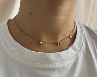 Gold-tone stainless steel chain name necklace