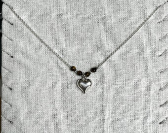 Collier perles&chaine coeur bombé