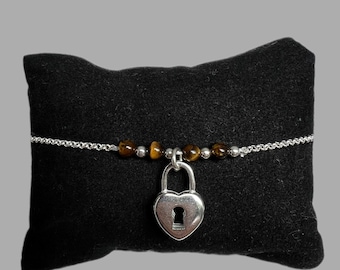 bracelet perle&chaine cadenas coeur