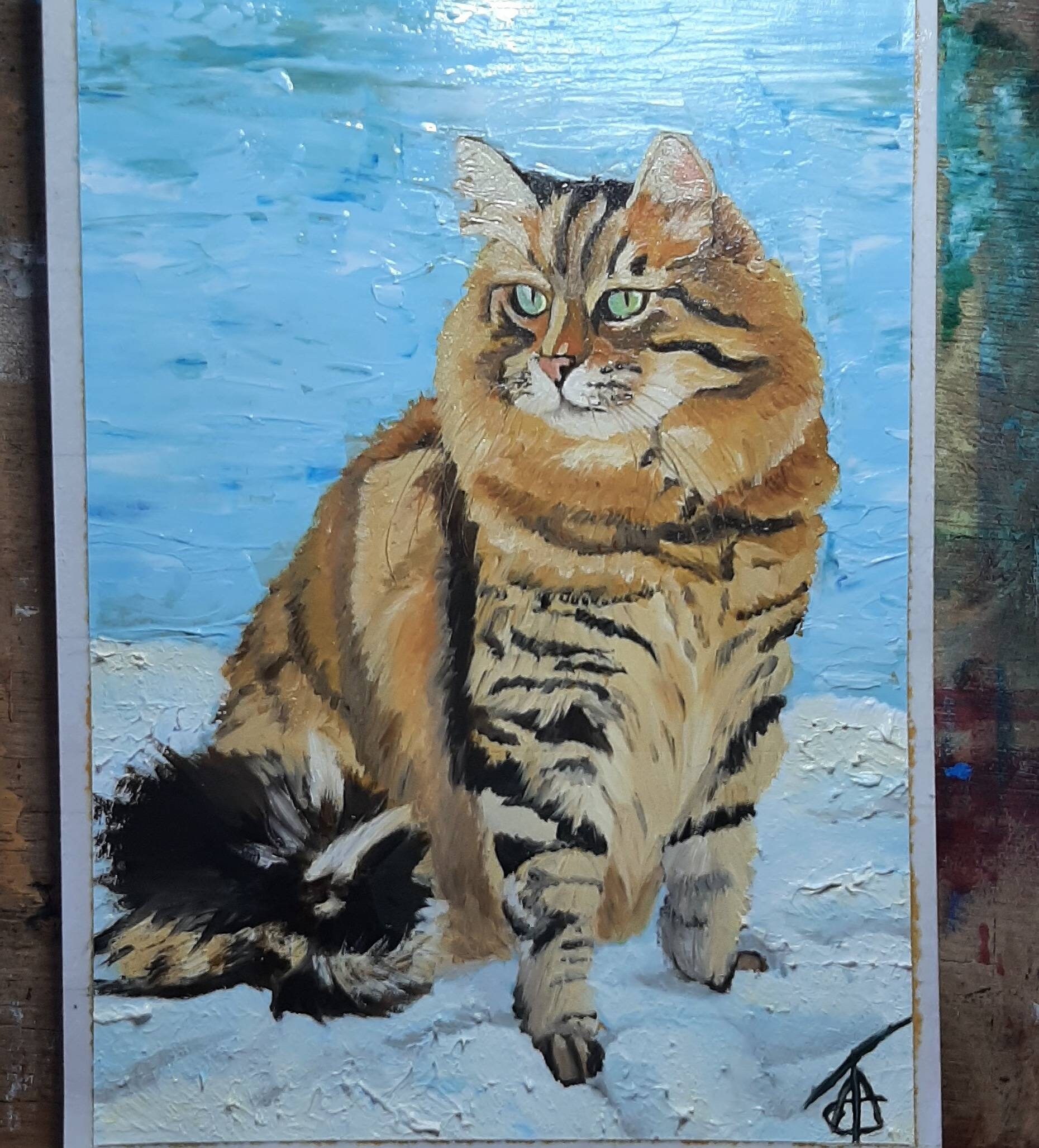 Pintura al óleo de gatos pintado a mano A5 Comisiones Etsy
