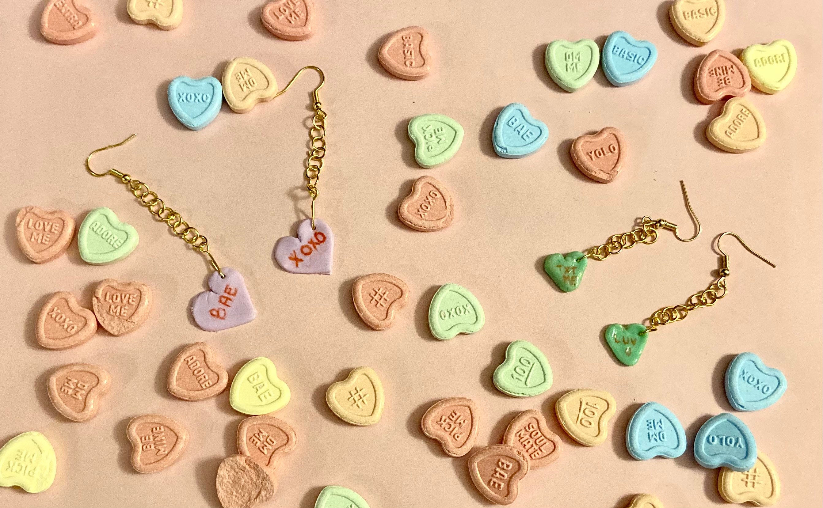 Candy heart polymer earrings Etsy