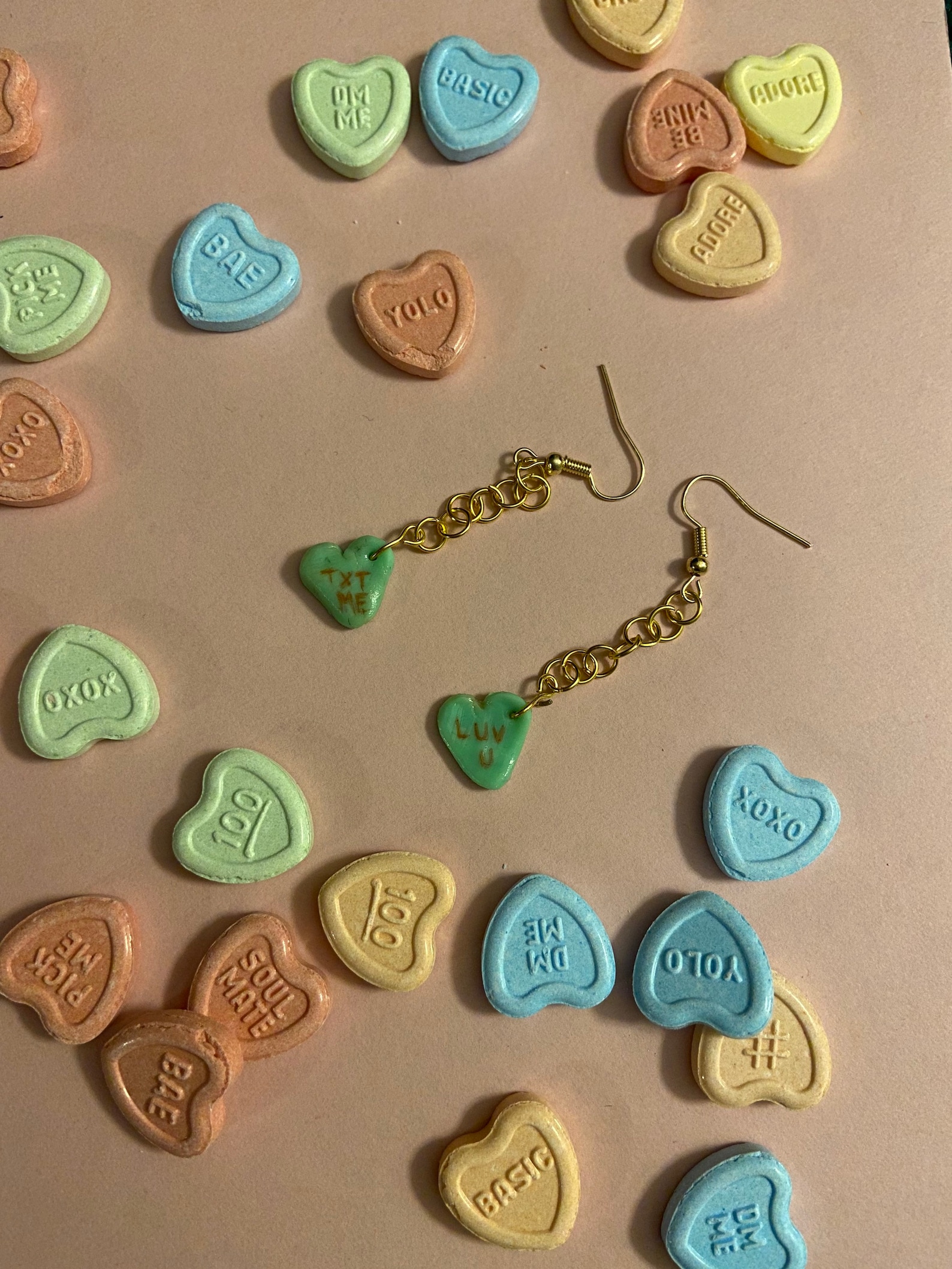 Candy heart polymer earrings Etsy