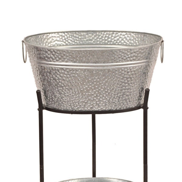 Beverage Tub with Drip Pan Tray and Stand in Galvanized Steel "Pebbled Texture". Handmade by Best Artisans of MG Decor Madhu's Collection.