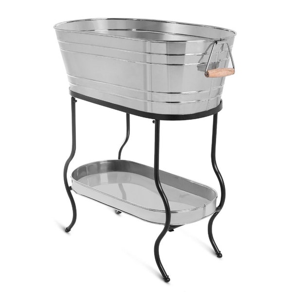 Steel Galvanized Beverage Tub with Stand and Tray - Oval Shape by MG Decor - Madhu Collection