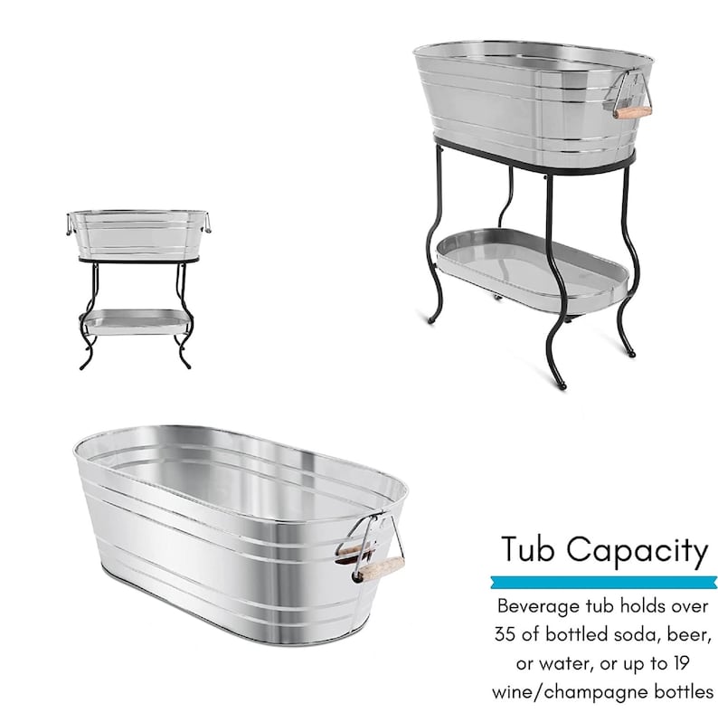 Steel Galvanized Beverage Tub With Stand and Tray Oval Shape Etsy
