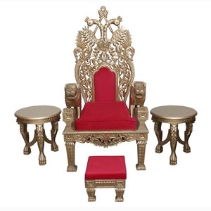 The Guruji Maharaj Chair™ with footrest (side tables sold separately) is handcrafted by MG Décor® skilled artisans - Madhu&#39;s Collection™