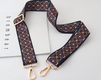 3.8cm Width Handmade Bag Strap- Crossbody Striped Detachable-Brown Bag Strap-Bohemian Bag Strap-Shoulder Strap-Nylon Crossbody Bag Strap