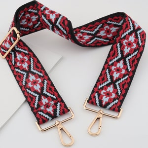 5cm Breite Verstellbare Baumwollstickerei Gurtband Schultertaschengurt, Handtasche HenkelKette, Crossbody Bag Chain Strap rot schwarz Taschengurt