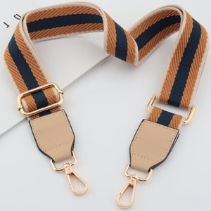3,8cm Breite Verstellbar Gestreifter Taschengurt, Canvas Taschengurt, Crossbody Bag Strap, Baumwolle Buntes Taschenband, Blau braune Gurttasche für ihr Geschenk