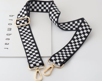 3.8cm Width Adjustable Canvas Nylon Bag Strap, Shoulder Handbag Strap, Backpack Strap，Black And White Bag Strap Adjustable Purse Strap