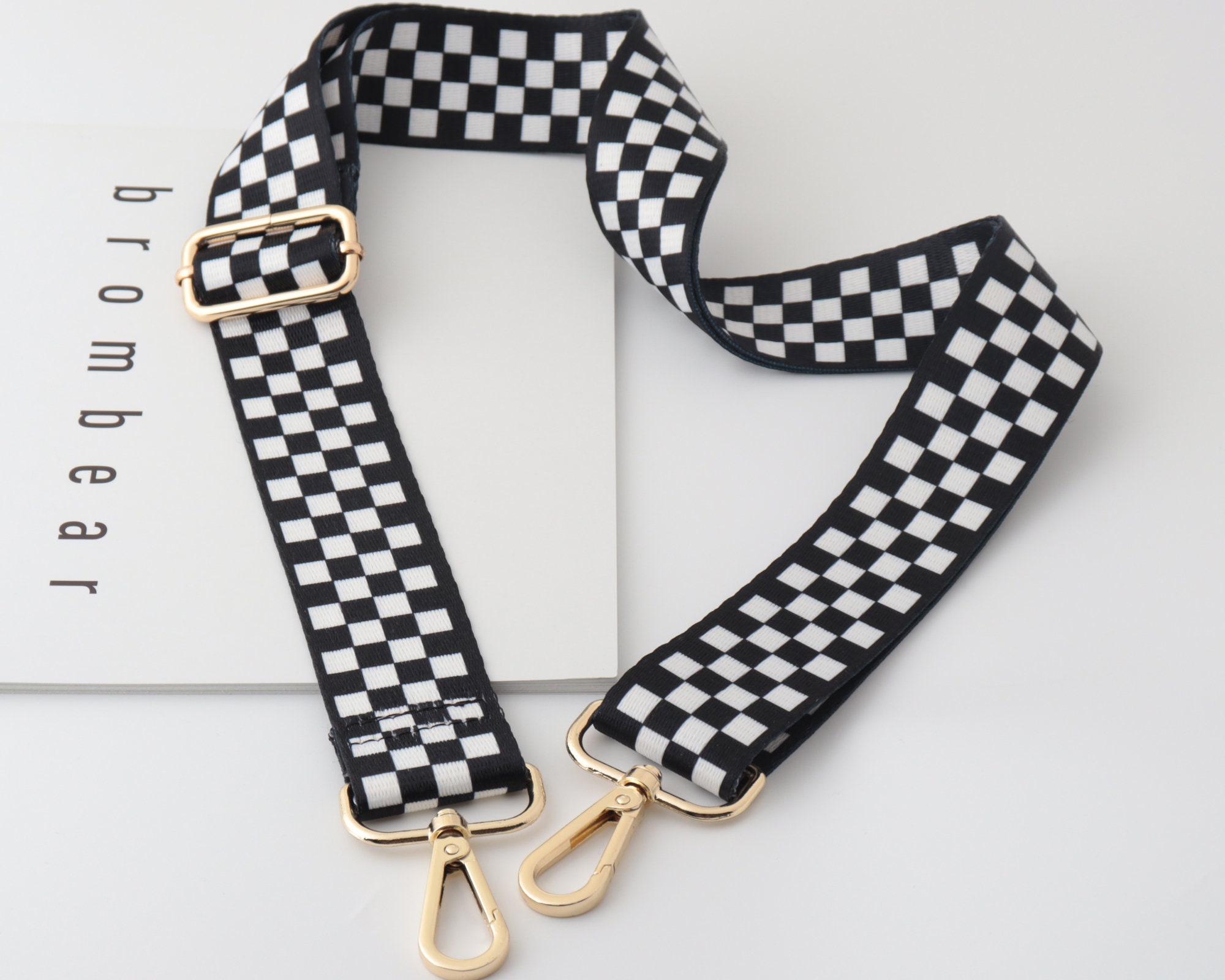 Black & Cream Checker Crossbody Strap