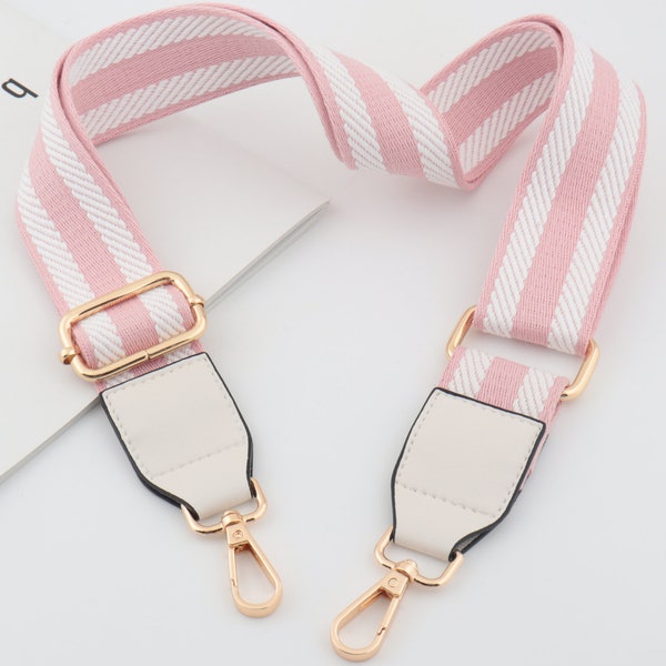 3.8cm Width Adjustable Striped Bag Strap,Canvas Bag Strap, Crossbody Bag Strap，Cotton Colorful Bag Strap ，Pink white Strap Bag for her gift