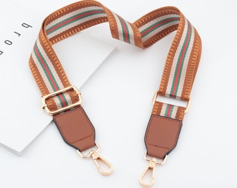 3.8cm Width Adjustable Striped Bag Strap,Canvas Bag Strap, Crossbody Bag Strap，Cotton Bag Strap ，Green Red Strap Bag，Brown Bag Strap Gift