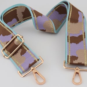 5cm de ancho de camuflaje ajustable Cinturón de correa de bolso, correa de bolso púrpura Nylon Canvas Correa de hombro Cadena de asa, Correa de bolsa de cuerpo cruzado