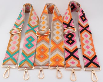 5cm Width Adjustable orange Cotton Embroidery Webbing Shoulder Purse Strap, Handbag Handle Chain, Crossbody Bag Chain Strap，Hand bag strap