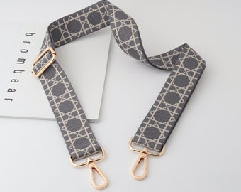 3.8cm Width Adjustable Embroidery Webbing Shoulder Purse Strap,Canvas Bag Strap, Crossbody Bag Strap，Cotton Strap For Bag，Gray Bag Strap
