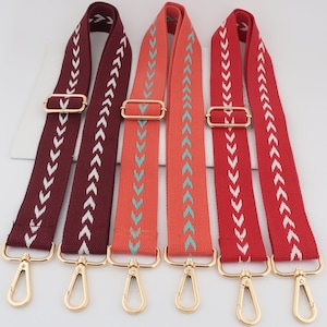 3.8cm largeur réglable broderie sangle bandoulière, bracelet de sac de toile, courroie de sac de crossbody, courroie de coton pour le sac, courroie rose de sac