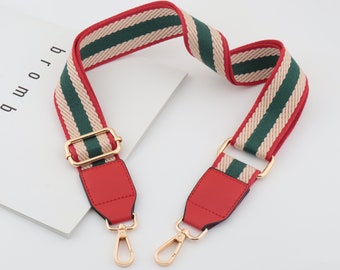 3.8cm Width Adjustable Striped Bag Strap,Canvas Bag Strap, Crossbody Bag Strap，Cotton Bag Strap ，Green Red Strap Bag，Colorful bag strap gift