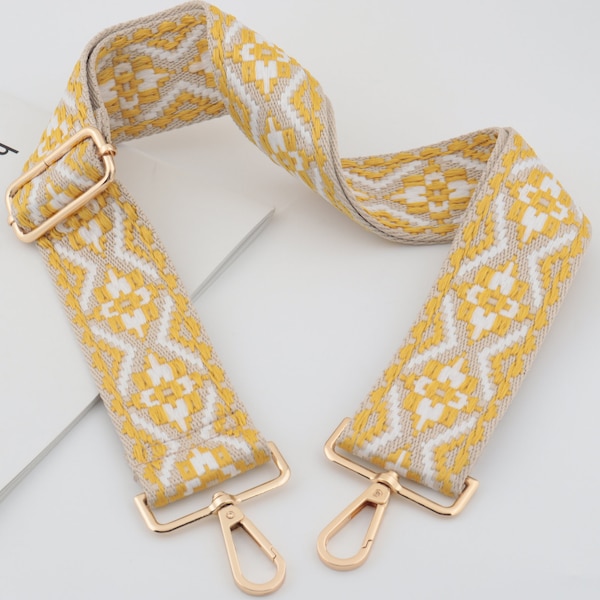 5cm Width Adjustable Cotton Embroidery Webbing Shoulder Purse Strap, Handbag Handle Chain, Crossbody Bag Chain Strap，hand yellow bag strap