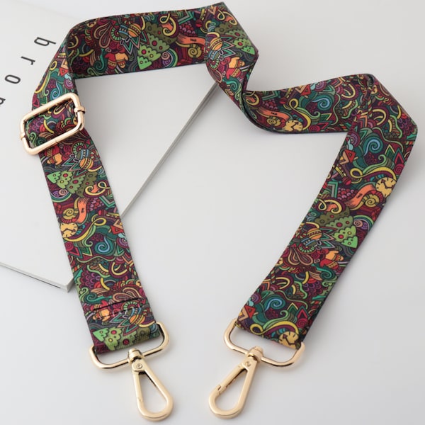 3.8cm Width Adjustable Green Bag Strap, Crossbody Bag Strap，Canvas Sling Handle,Pattern Bag Straps, Replacement Strap For Women's Bags