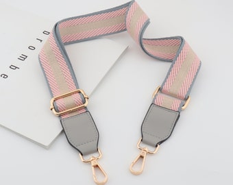 3.8cm Width Adjustable Striped Bag Strap,Canvas Bag Strap, Crossbody Bag Strap，Cotton Colorful Bag Strap ，Pink Gray Strap Bag her gift