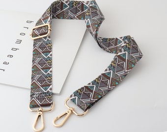 3.8cm Width Handmade Bag Strap- Crossbody Striped Detachable- Brown Bag Strap-Bohemian Bag Strap-Shoulder Strap-Nylon Crossbody Bag Strap