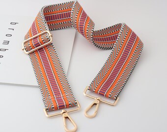 5cm Width Adjustable Striped Bag Strap,Canvas Bag Strap, Cross body Strap，Cotton Bag Strap ，Orange Bag Strap，Canvas Purse Strap，Purse Handle