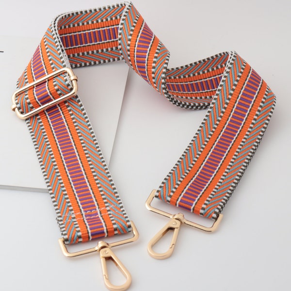 5cm Width Adjustable Striped Bag Strap,Canvas Bag Strap, Cross body Strap，Cotton Bag Strap ，Orange Bag Strap，Canvas Purse Strap，Purse Handle