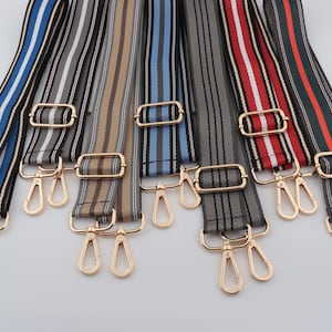 3.8cm Width Adjustable Striped Bag Strap,Canvas Bag Strap, Crossbody Bag Strap，Cotton Bag Strap ，Green Red Strap Bag，Blue gray Bag Strap