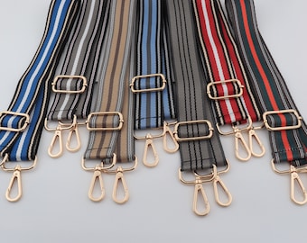 Correa de bolso ajustable de 3,8 cm de ancho con diseño de rayas, correa de lona, correa de bolso cruzado, correa de bolso de algodón, correa de bolso verde y rojo, correa de bolso azul y gris.