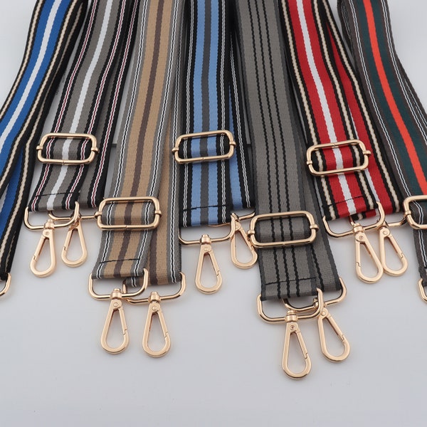 3.8cm Width Adjustable Striped Bag Strap,Canvas Bag Strap, Crossbody Bag Strap，Cotton Bag Strap ，Green Red Strap Bag，Blue gray Bag Strap