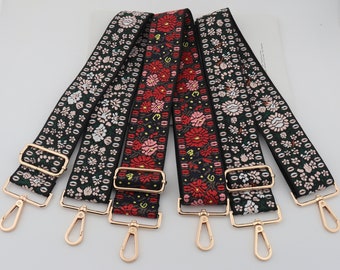 5cm Width Adjustable Striped Bag Strap,Black Canvas Bag Strap, Crossbody Bag Strap，Cotton Red Bag Strap ，Flower Strap Bag，Canvas Purse Strap