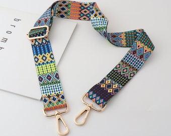 Alça de bolsa listrada ajustável de 3,8 cm de largura, alça de bolsa crossbody, alça de estilingue de lona, alças de bolsa coloridas, alça de substituição para bolsas femininas