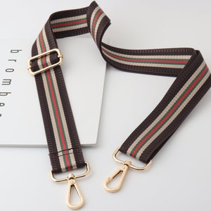 3.8cm Width Adjustable Striped Bag Strap,Canvas Bag Strap, Crossbody Bag Strap，Cotton Bag Strap ，Green Red Strap Bag，Brown Bag Strap Gift